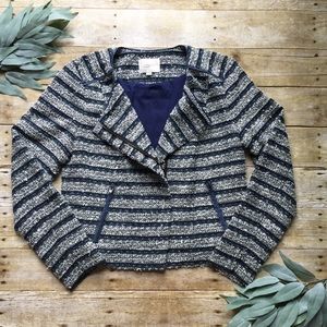 Ann Taylor LOFT Blue & White Striped Tweed Blazer